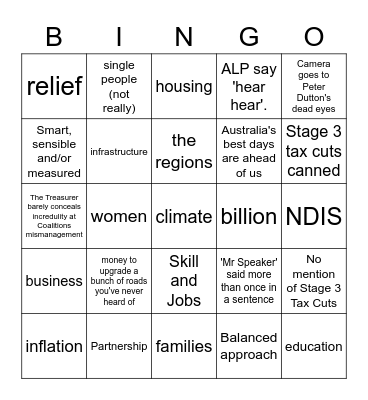 Federal Budget Bingo Card