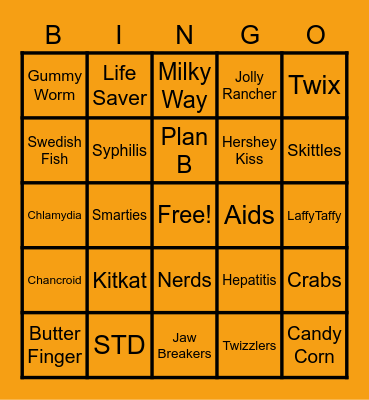 Candy and Condom Bingo Card