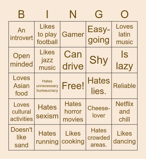 GET TO KNOW ME Bingo Card