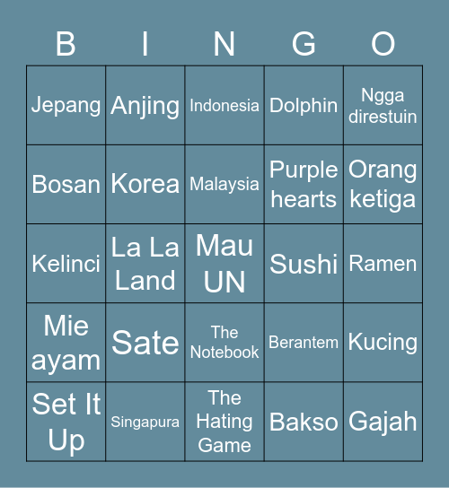 Mark's Bingo Board. Bingo Card