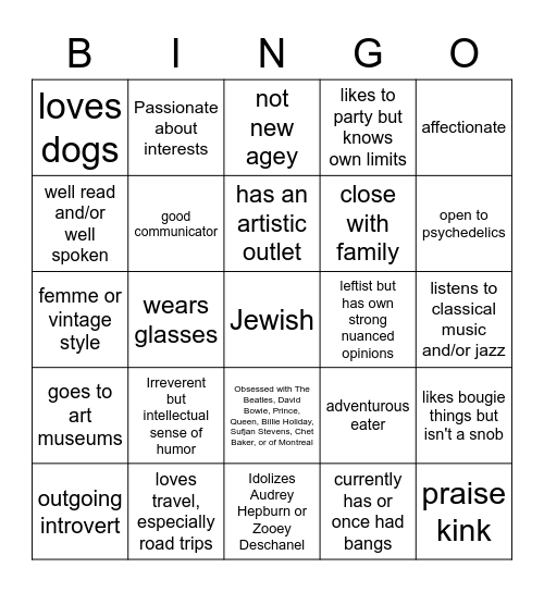 Jonathan's Type Bingo Card