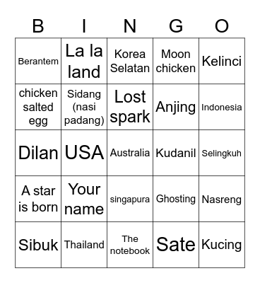 Gracie’s Bingo Card