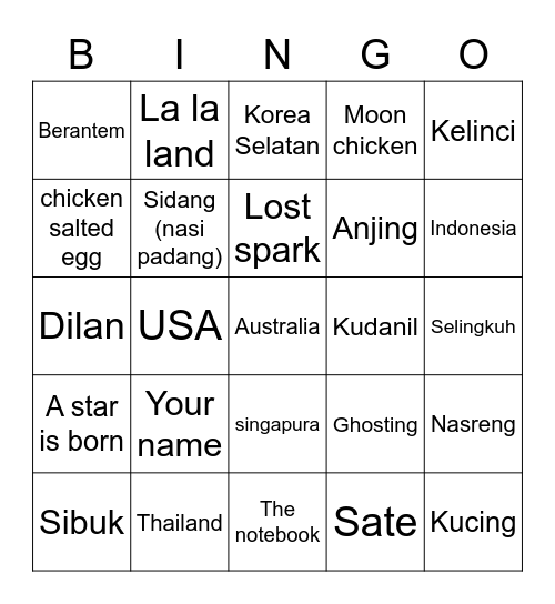 Gracie’s Bingo Card