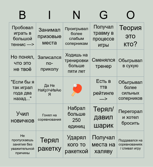 НАСТОЛЬНЫЙ ТЕННИС Bingo Card