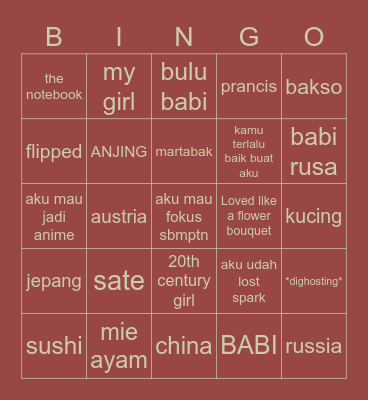 SHU'S BOARD Bingo Card