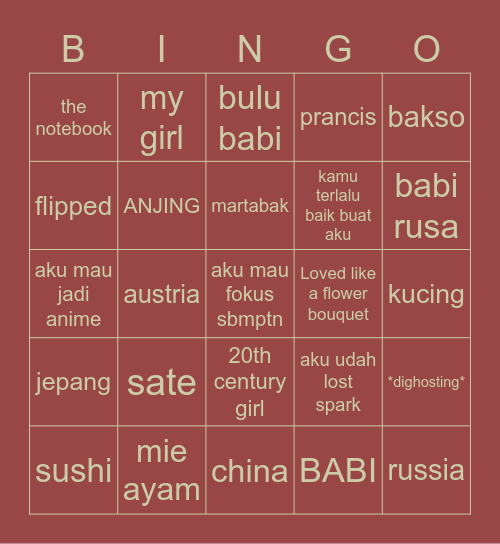 SHU'S BOARD Bingo Card