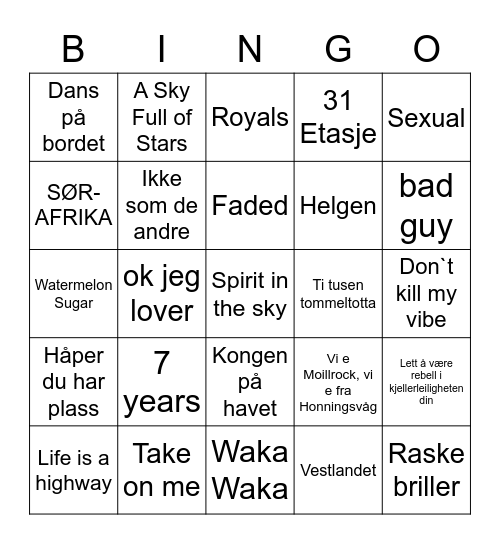 Musikkbingo Card