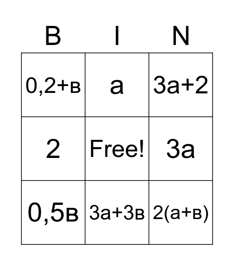 вибрати одночлени Bingo Card