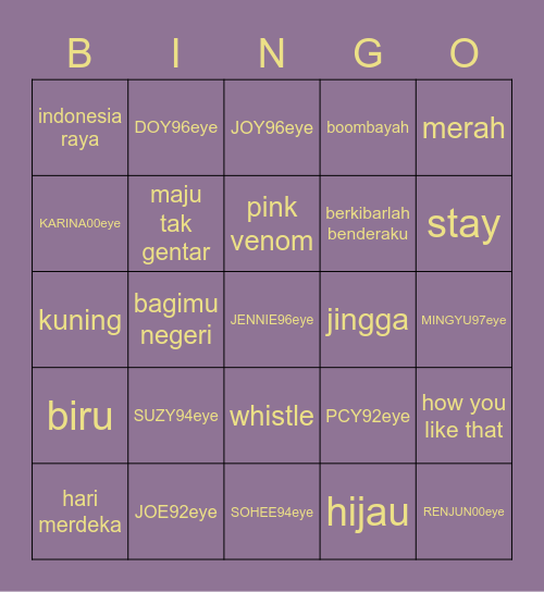 Bingo Karina Bingo Card