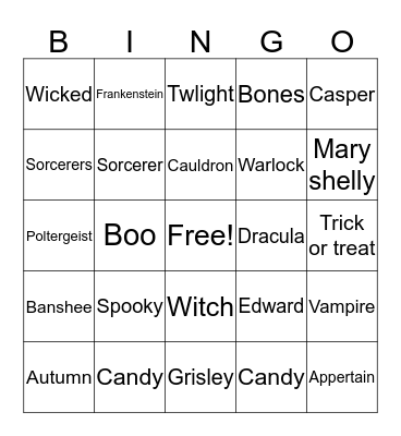 Halloween mary Bingo Card