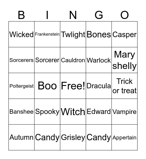 Halloween mary Bingo Card