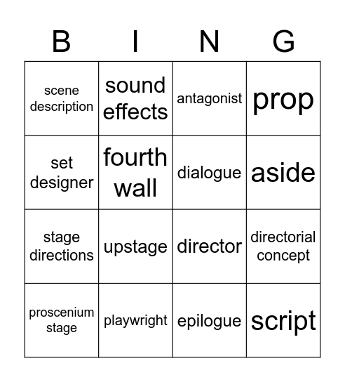 Drama Terms Bingo Card