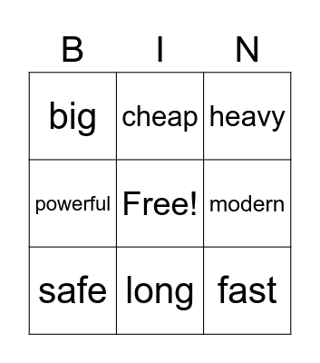 Comparatives Bingo Card