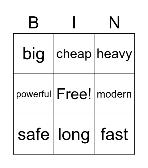 Comparatives Bingo Card