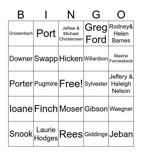 16 Ward Bingo Card