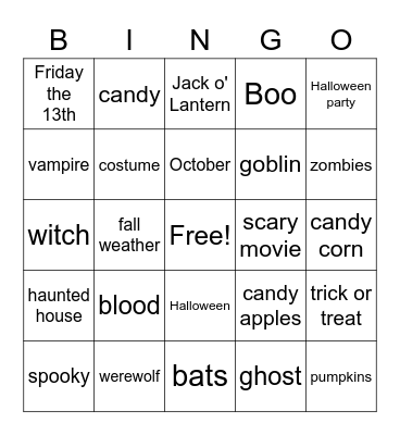 Halloween Bingo Card