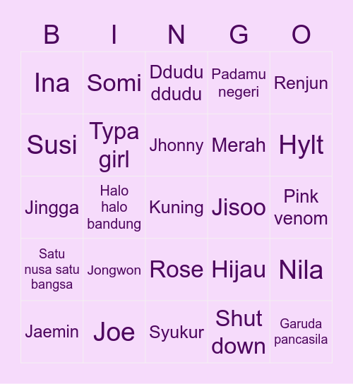 Inaa. Bingo Card