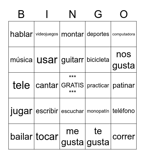 Verbos C1A ¿Qué te gusta hacer? Bingo Card