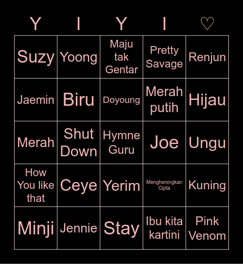 Yihyun Bingo Card