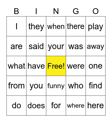 Trick Words - Units 4-6 Bingo Card