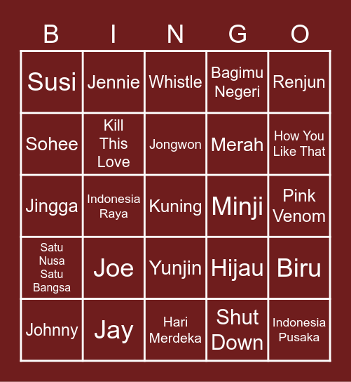 Sohee’s Bingo Board Bingo Card
