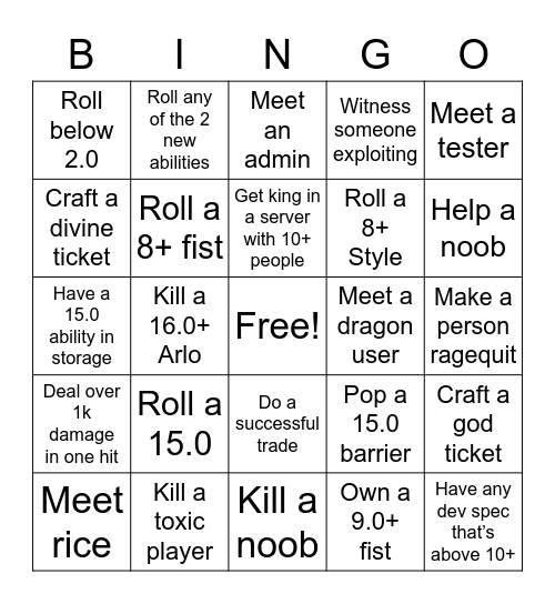 Unfair bingo Card