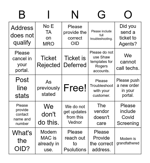 Wholesale Bingo Card