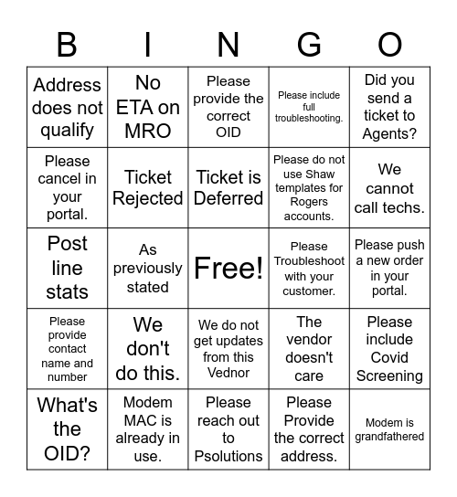 Wholesale Bingo Card