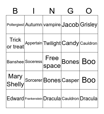 Halloween Travis Riddering Bingo Card