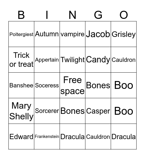Halloween Travis Riddering Bingo Card
