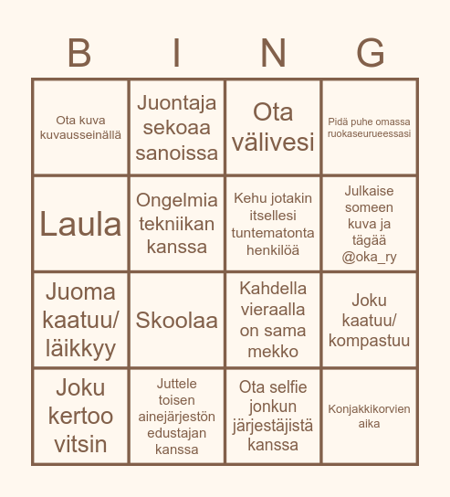 OKAn 102+1- vuosijuhlat Bingo Card