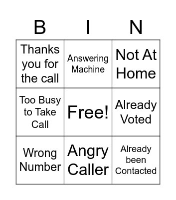Phone Bank Bingo GOTV Bingo Card