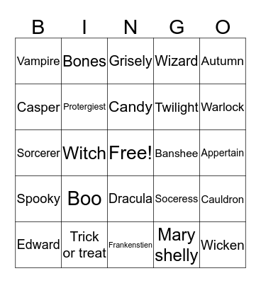 Halloween Abby Bingo Card