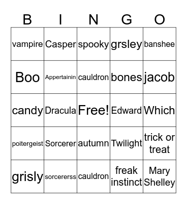 Halloween Jack Shultz Bingo Card