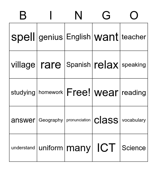 EP1/U4/1 Bingo Card