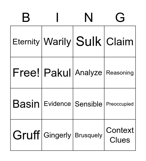 Breadwinner Chapters 4-6 Bingo Card