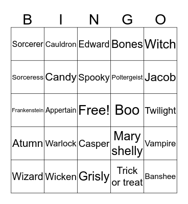 Haloweeen Connor Bingo Card