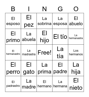 La Familia Bingo Card