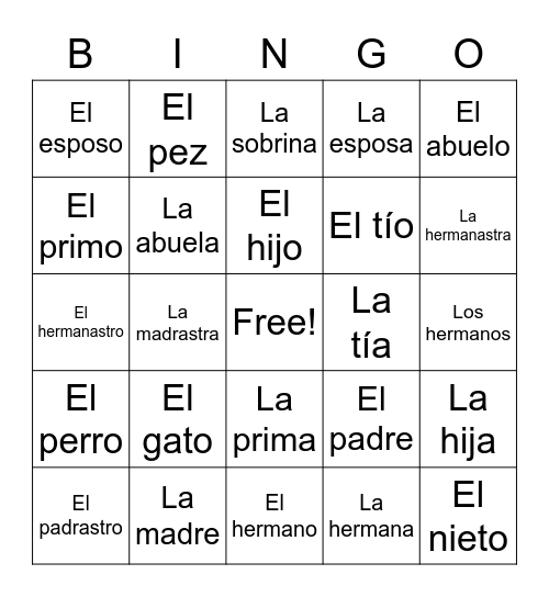 La Familia Bingo Card