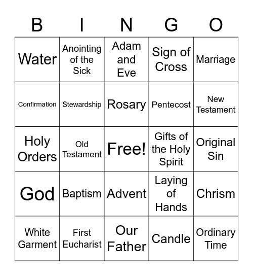 Seven Sacraments Bingo Card