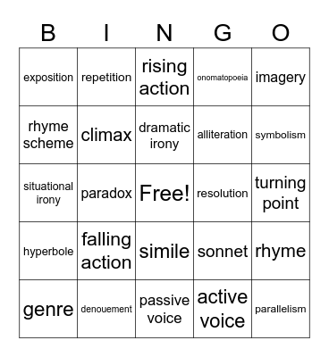 Figurative Language List #1 & 2 Bingo Card