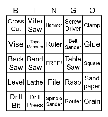 ÉCS Woodworking Bingo Card