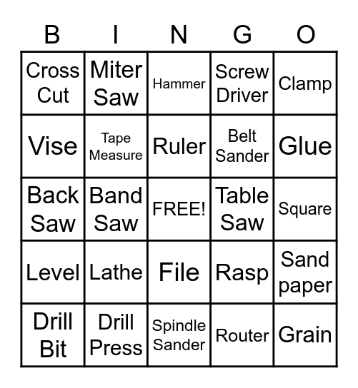 ÉCS Woodworking Bingo Card