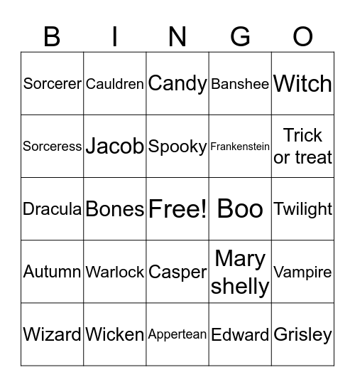 Halloween- Sam Ahlstrand  Bingo Card