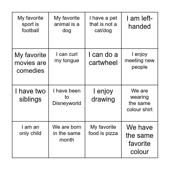 Get to Know Bingo Card