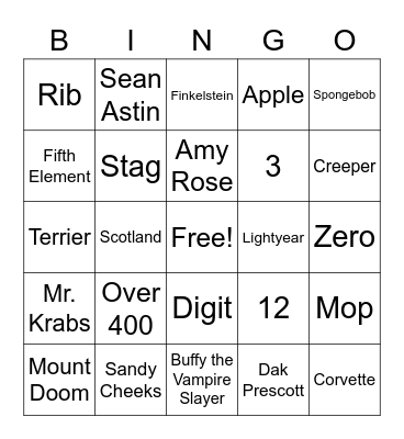 SI Staff Bingo Card