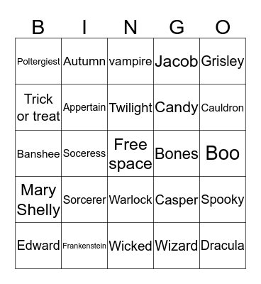 Halloween Travis Riddering Bingo Card