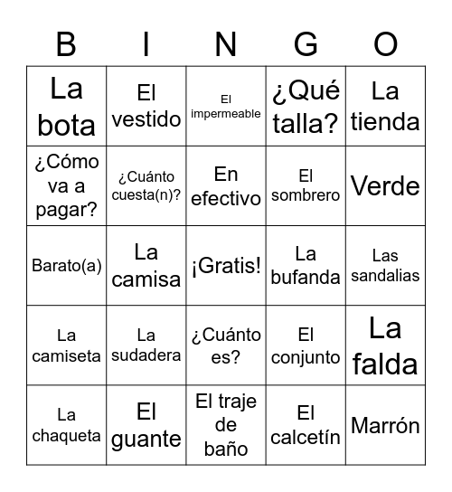 En la tienda de ropa Bingo Card