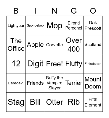 SI Staff Bingo Card