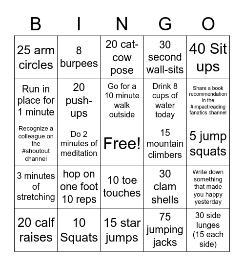 TrustArc Wellness Bingo Monday Bingo Card